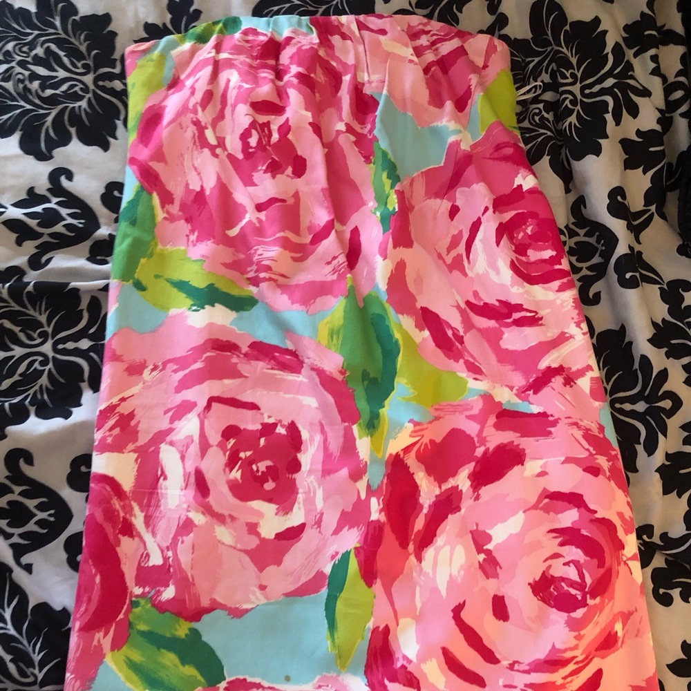 Lilly Pulitzer strapless roses dress